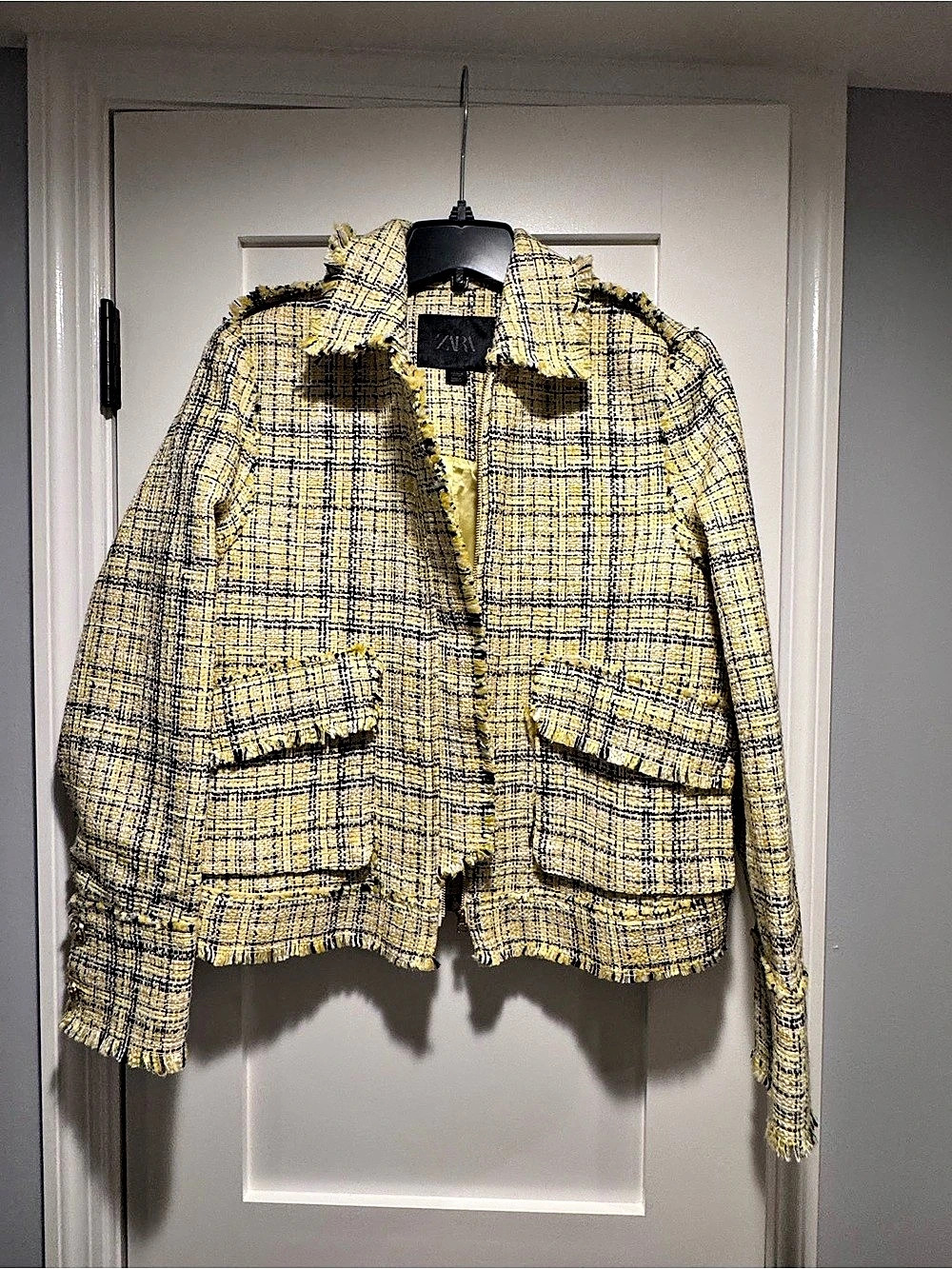 Zara Tweed Checkered Jacket in Yellow & Black Size Medium